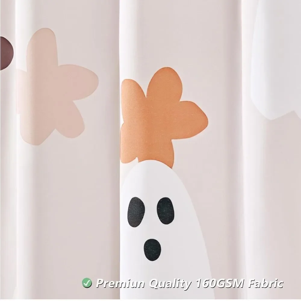 Floral Ghost Bathroom Shower Curtain Set With Hooks, Heavy Duty Fabric, 72 X 72